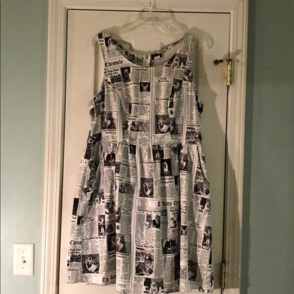 Modcloth Retrolicious Cat Newsprint Dress Size L